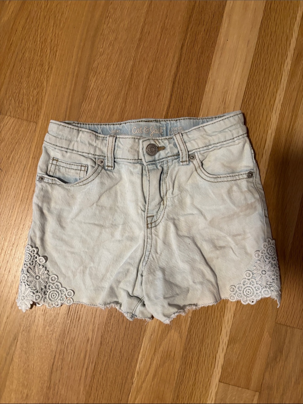 Cat & Jack Light Wash Denim Shorts with Lace Trim
